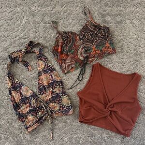 Bohemian Paisley and Solid Rust Crop Top Set